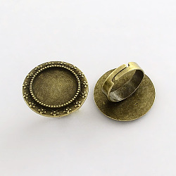 Vintage Adjustable Iron Finger Ring Components Alloy Cabochon Bezel Settings, Lead Free & Cadmium Free & Nickel Free, Antique Bronze, 17x5mm, Flat Round Tray: 18mm(PALLOY-Q300-22AB-NR)