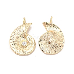 Brass Micro Pave Clear Cubic Zirconia Pendants, Conch Charm, Real 18K Gold Plated, 11x17x3mm, Hole: 1.4mm(KK-G447-09G)