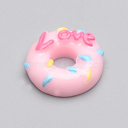 Resin Cabochons, Donut with Word Love, Pink, 14x5mm(CRES-T005-82F)