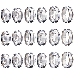 18Pcs 6 Size 304 Stainless Steel Grooved Finger Ring Settings, Ring Core Blank, for Inlay Ring Jewelry Making, Stainless Steel Color, US Size 6 1/2~13(16.9~22.2mm), 3Pcs/size(RJEW-SC0001-05P)