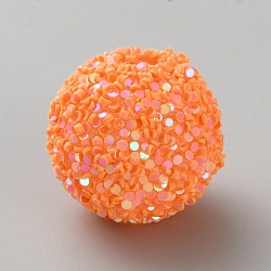 Opaque Acrylic Glitter Beads, Round, Orange, 20~20.5x18.5~19.5mm, Hole: 2.5mm(FIND-CJC0010-111A-05)