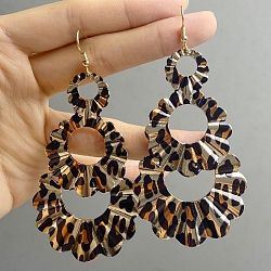 Teardrop Leopard Print Alloy Dangle Earrings for Women, Golden, 90x42.5mm(EJEW-K304-02G)