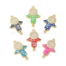 Rack Plating Brass Micro Pave Clear Cubic Zirconia Hamsa Hand Links Connector Charms, with Enamel & Shell, Real 18K Gold Plated, Long-Lasting Plated, Lead Free & Cadmium Free, Mixed Color, 27x18x2mm, Hole: 1.5mm(KK-K385-118G)