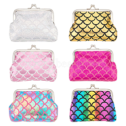 6Pcs 6 Style PVC Wallets for Women, with Iron Kiss Lock, Random Direction Fish Scale Pattern, Mixed Color, 8.85~10.05x10.35~12.7x0.85cm, 1pc/style(AJEW-FG0003-12)