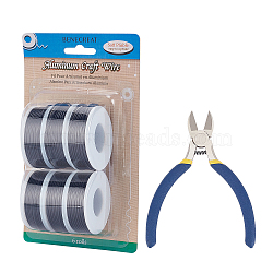 BENECREAT Round Aluminum Wire, with Iron Side Cutting Pliers, Black, 15 Gauge, 1.5mm, 10m/roll, 6 rolls(AW-BC0003-31C-1.5mm)