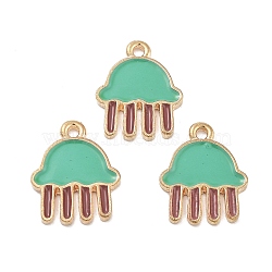 Rack Plating Alloy Enamel Pendants, Cadmium Free & Lead Free, Light Gold, Jellyfish Charm, Medium Aquamarine, 17x14x1.5mm, Hole: 1.6mm(PALLOY-S190-04KCG)