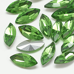 Pointed Back Glass Rhinestone Cabochons, Back Plated, Faceted, Horse Eye, Emerald, 15x7x4mm(RGLA-T083-7x15mm-20)