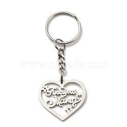 Non-Tarnish 304 Stainless Steel Keychain, Heart, Stainless Steel Color, 8.2cm(KEYC-Z003-03P)