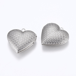 Tarnish Resistant 304 Stainless Steel Locket Pendants, Photo Frame Charms for Necklaces, Heart, Stainless Steel Color, 29x29x7mm, Hole: 2mm, Inner Size: 16.5x21.5mm(STAS-G146-23P)