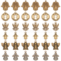 Elite 60PCS 6Style Angel Tibetan Style Alloy Pendants, Antique Bronze, 18~23.5x13~20x1~5.5mm, Hole: 1.5~2mm(TIBEP-PH0001-64)