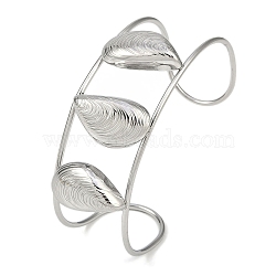 304 Stainless Steel Wide Hollow Textured Opaen Cuff Bangles, Shell Shape, 2-1/2~2-5/8 inch(6.5~6.75cm)x1-7/8 inch(4.7cm)(BJEW-Q348-07P-03)