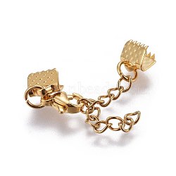 304 Stainless Steel Chain Extender, with Lobster Claw Clasps and Ribbon Ends, Golden, 23mm, Clasp: 8.9x6.2x3mm, Ribbon End: 6.1x6.6mm, Chain Extenders: 30mm(STAS-L221-11G)