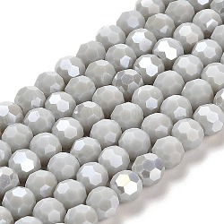 Opaque Glass Beads Stands, AB Color, Faceted(32 Facets), Round, Light Grey, 6x5.5mm, Hole: 1.2mm, about 91~93pcs/strand, 19.49~19.92 nch(49.5~50.6cm)(EGLA-A035-P6mm-B22)