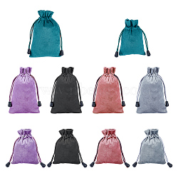 Nbeads 10Pcs 10 Styles Velvet Packing Pouches, Drawstring Bags, Rectangle, Mixed Color, 10.8~15.5x8~9.5x0.2~0.25cm, 1pc/style(TP-NB0001-52)