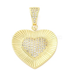 Brass Micro Pave Clear Cubic Zirconia Pendants, Heart, Real 16K Gold Plated, 27.5x27.5x4.5mm, Hole: 5.5x8.5mm(KK-S510-31G-03)