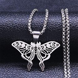 Non-Tarnish 304 Stainless Steel Necklaces, Butterfly Pendant Necklaces, Stainless Steel Color, 23.03 inch(58.5cm)(NJEW-Q338-03P)