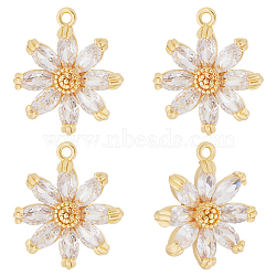 Beebeecraft Brass Micro Pave Clear Cubic Zirconia Charms, Nickel Free, Flower Charm, Real 18K Gold Plated, 15x14x4mm, Hole: 1mm, 8pcs/box(ZIRC-BBC0001-79)