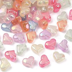 Transparent Acrylic European Beads, UV Plating Large Hole Beads, with Gold Powder, Heart, Mixed Color, 14.5x17.5x10mm, Hole: 4mm(X-MACR-L007-15)