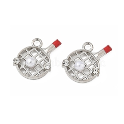 Alloy & ABS Plastic Pearl & Rhinestone Pendants Racket Charms, with Enamel, Rack Plating, Long-Lasting Plated, Platinum, 18x12x5mm, Hole: 1.8mm(PL-CBA5609-03P)