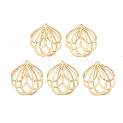 Rack Plating 304 Stainless Steel Filigree Pendants, Etched Metal Embellishments, Nickel Free, Flower, Real 18K Gold Plated, 20.5x18x0.4mm, Hole: 1.2mm(X-STAS-T057-42G)