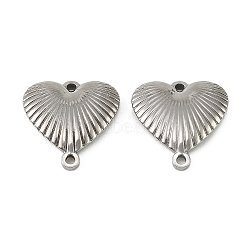 304 Stainless Steel Connector Charms, Grooved Heart Links, Tarnish Free, Stainless Steel Color, 16.5x16.5x2.5mm, Hole: 1mm(STAS-Z198-05P)