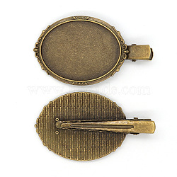 Zinc Alloy Alligator Hair Clip Findings, with Oval Tray, Antique Bronze, Tray: 30x40mm(OHAR-PW0001-002D-AB)