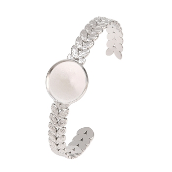 304 Stainless Steel Leaf Cuff Bangle Making, Blank Bangle Bases, with Round Trays, Tarnish Free, Stainless Steel Color, Inner Diameter: 2.48x1.97 inch(6.3x5cm), Tray Size: 18mm