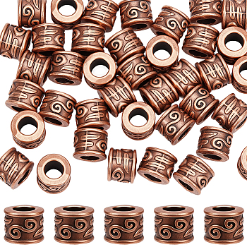 50Pcs Tibetan Style European Beads, Column, Red Copper, 8.5x7mm, Hole: 5mm