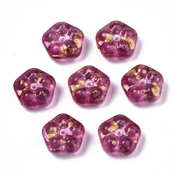 Spray Painted Glass Beads, with Gold Foil, Flower, Camellia, 6x3mm, Hole: 0.9mm