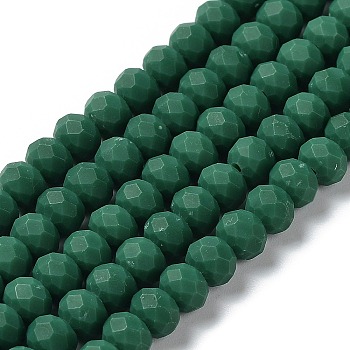 Glass Beads Strands, Faceted, Frosted, Rondelle, Sea Green, 4mm, Hole: 1mm, about 113~115pcs/strand, 41~42cm