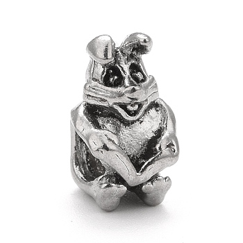 304 Stainless Steel European Beads, Large Hole Beads, Rabbit, Antique Silver, 12x7x9mm, Hole: 4.2mm