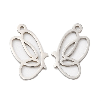 201 Stainless Steel Pendants, Hollow, Butterfly Charm, Stainless Steel Color, 18x11x1mm, Hole: 1.2mm