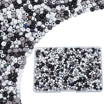 150G Opaque & Transparent Inside Colours Glass Seed Beads, Round Hole, Round, Black, 6/0, 4mm, Hole: 1.4~1.5mm