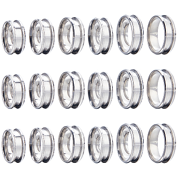 18Pcs 6 Size 304 Stainless Steel Grooved Finger Ring Settings, Ring Core Blank, for Inlay Ring Jewelry Making, Stainless Steel Color, US Size 6 1/2~13(16.9~22.2mm), 3Pcs/size