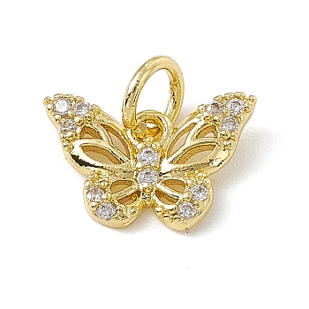Brass Micro Pave Cubic Zirconia Charms, with Jump Rings, Butterfly Charms, Real 18K Gold Plated, 8x12x2mm, Hole: 3.4mm