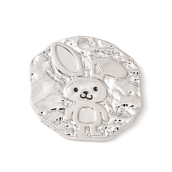 Alloy Pendants, Flat Round with Rabbit, Textured, Platinum, 19x20x2mm, Hole: 1.6mm