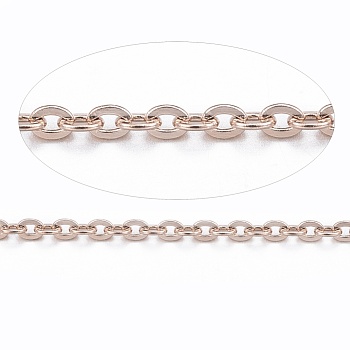 3.28 Feet Ion Plating(IP) 304 Stainless Steel Cable Chains, Soldered, Flat Oval, Rose Gold, 1.5x1.3x0.3mm