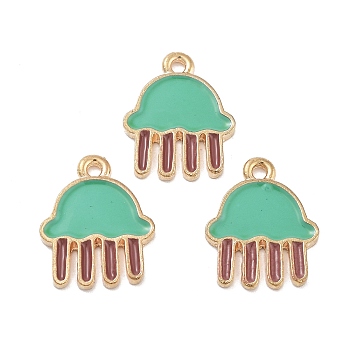 Rack Plating Alloy Enamel Pendants, Cadmium Free & Lead Free, Light Gold, Jellyfish Charm, Medium Aquamarine, 17x14x1.5mm, Hole: 1.6mm