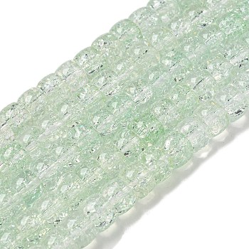 Transparent Spray Painting Crackle Glass Beads Strands, Column, Medium Sea Green, 8x6mm, Hole: 1.2mm, about 65pcs/strand, 15.55''(39.5cm)