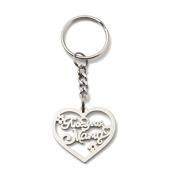 304 Stainless Steel Keychain, Heart, Stainless Steel Color, 8.2cm