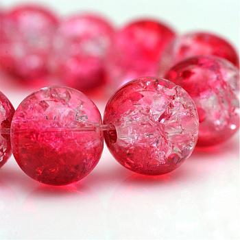 Baking Painted Crackle Glass Bead Strands, Round, Red, 6mm, Hole: 1.3~1.6mm, about 133pcs/strand, 31.4 inch