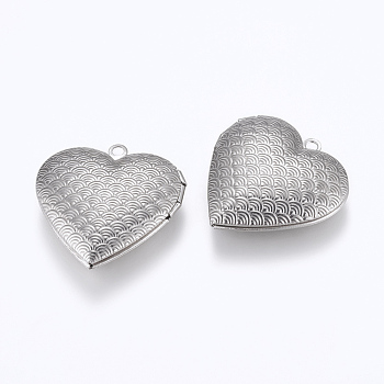 304 Stainless Steel Locket Pendants, Photo Frame Charms for Necklaces, Heart, Stainless Steel Color, 29x29x7mm, Hole: 2mm, Inner Size: 16.5x21.5mm