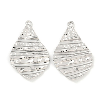 Non-Tarnish 304 Stainless Steel Pendants, Textured, Leaf Charm, Stainless Steel Color, 39x23x3mm, Hole: 2mm