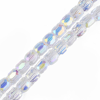Electroplate Transparent Glass Beads Strands, AB Color Plated, Faceted, Column, Clear AB, 8x8mm, Hole: 1.2mm, about 79~80pcs/strand, 25.59 inch~27.17 inch(65~69cm)