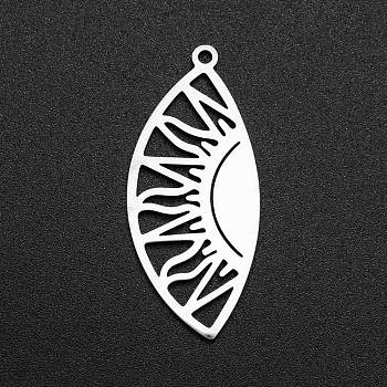 201 Stainless Steel Pendants, Laser Cut, Eye with Sun, Stainless Steel Color, 35x15x1mm, Hole: 1.5mm