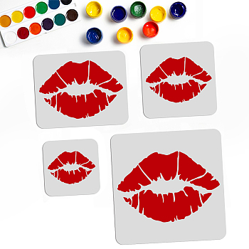 4Pcs 4 Styles PET Hollow Out Drawing Painting Stencils, for DIY Scrapbook, Photo Album, Lip, 150~300x150~300mm, 1pc/style