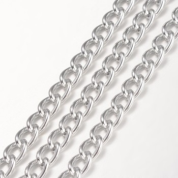 Aluminium Twisted Curb Chains, with Spool, Unwelded, Silver Color Plated, 9x6x1.5mm
