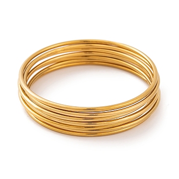 7Pcs PVD Vacuum Plating 304 Stainless Steel Bangles Set for Women, Long-Lasting Plated, Golden, 2mm, Inner Diameter: 2-1/8 inch(5.5cm)