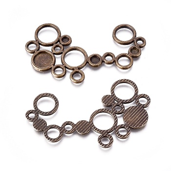 Alloy Cabochon Connector Settings, Lead Free and Cadmium Free, Flat Round, Antique Bronze Color, 57x38.5x2mm