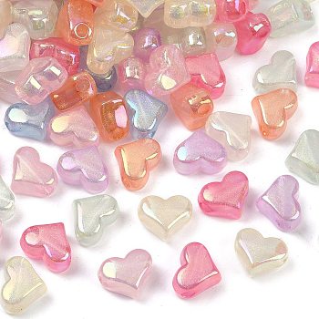 Transparent Acrylic European Beads, UV Plating Large Hole Beads, with Gold Powder, Heart, Mixed Color, 14.5x17.5x10mm, Hole: 4mm